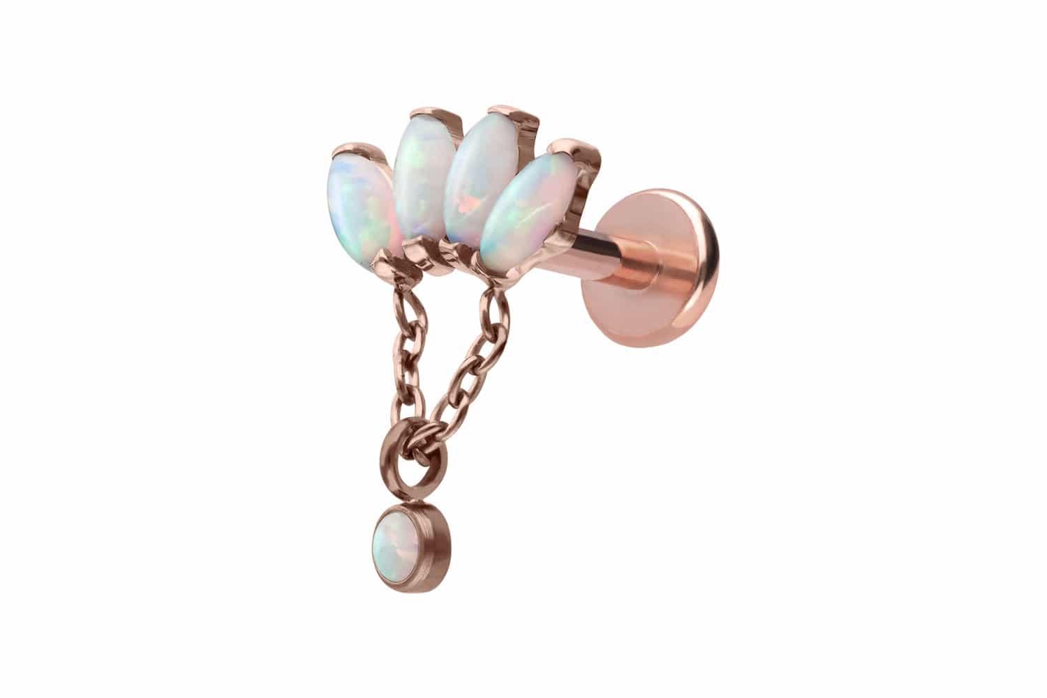 Titan Labret Piercing mit Push Fit LOTUSBLÜTE + SYNTHETISCHE OPALE